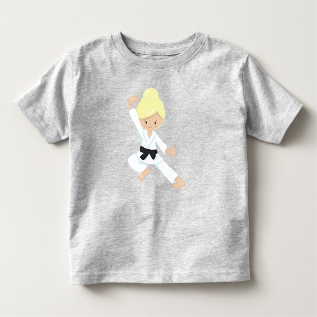 Camiseta De Bebé Chica Karate, Chica Linda, Cinturón Negro, Cabello (Anverso)