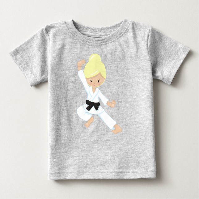 Camiseta De Bebé Chica Karate, Chica Monada, Cinturón Negro, Cabell (Anverso)