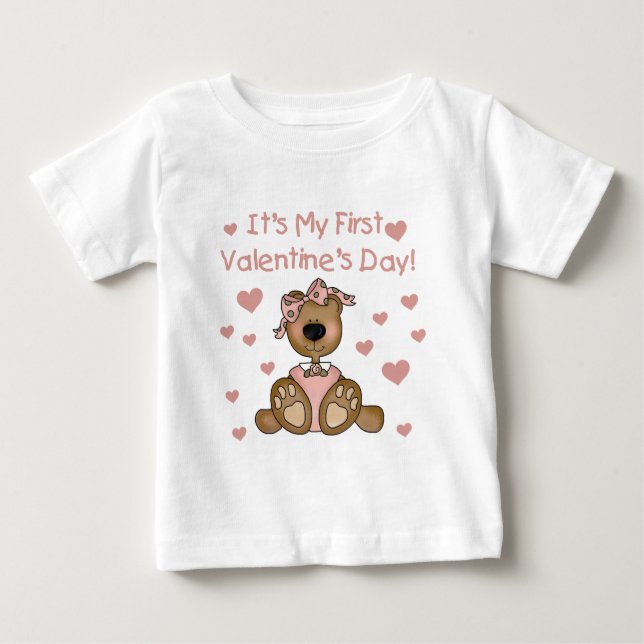 Camiseta De Bebé Chica Oso Primer El día de San Valentín (Anverso)