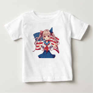 Camiseta De Bebé CHICA patriótico de anime de Estados Unidos