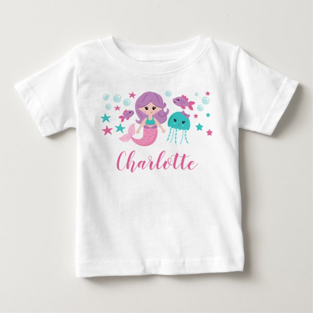Camiseta De Bebé Chica personalizada de Sirena Cuta (Anverso)
