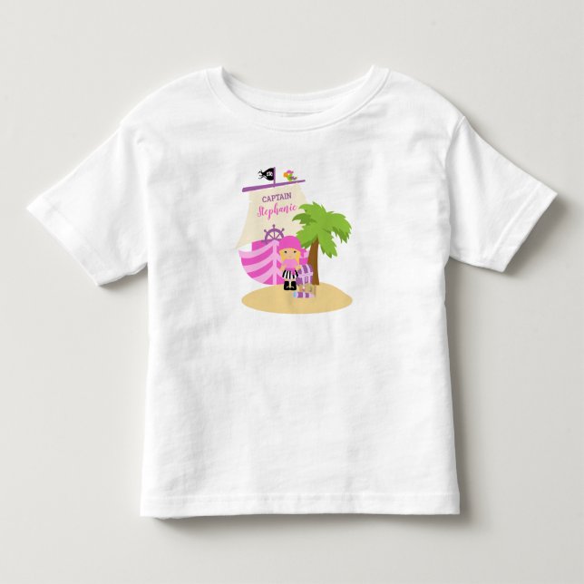 Camiseta De Bebé Chica pirata y nombre personalizado de gran barco (Anverso)