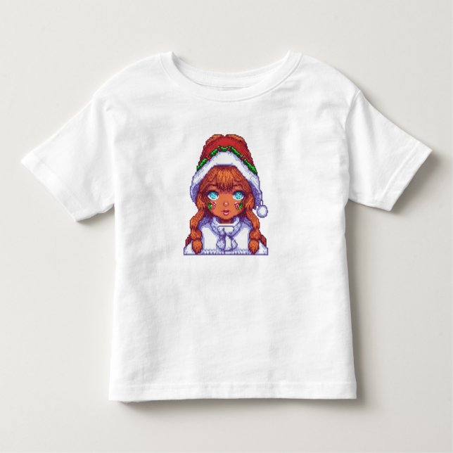 Camiseta De Bebé Chica pixelart con gorro de Santa (Anverso)