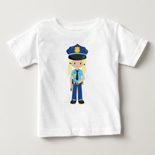 Camiseta De Bebé Chica policía, oficial de policía, poli, cabello r (Anverso)