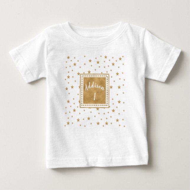 Camiseta De Bebé Chica Purpurina estrella de oro personalizado Cump (Anverso)