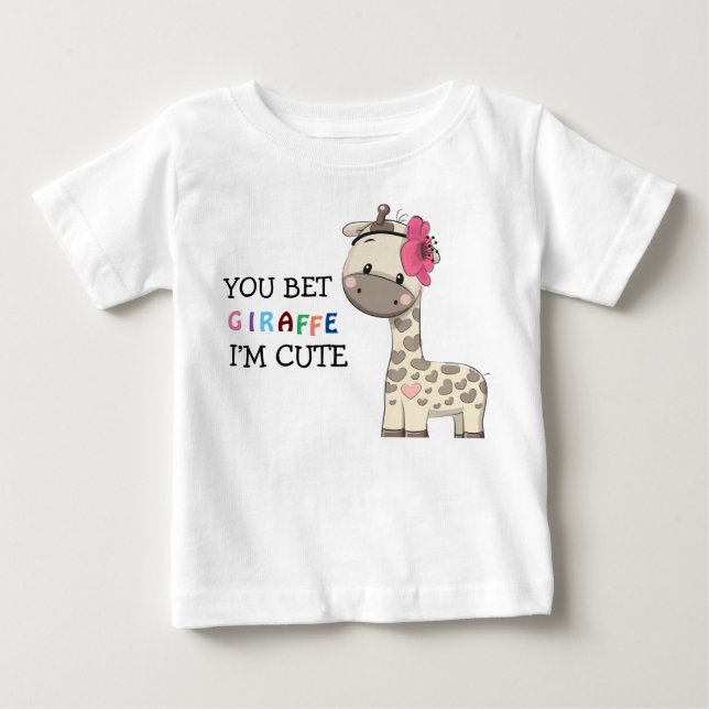 Camiseta De Bebé Chica rosado personalizado Giraffe Baby T-Shirt (Anverso)