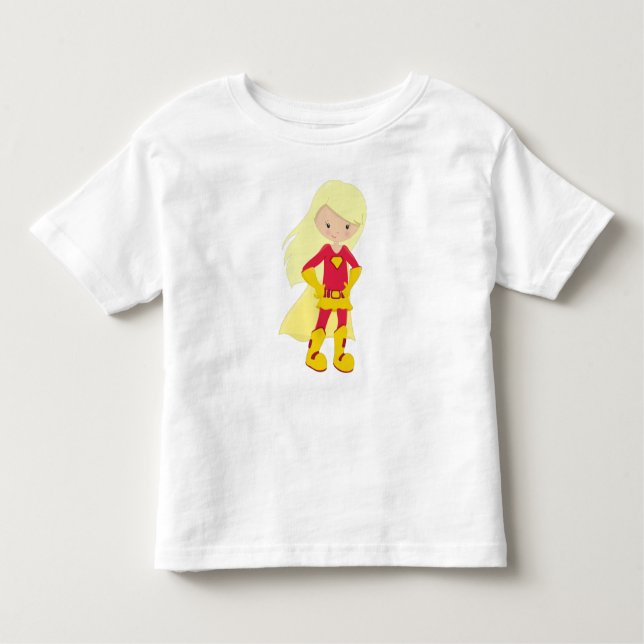 Camiseta De Bebé Chica Súper Heroína, Cabello Rubio, Heroína, Traje (Anverso)