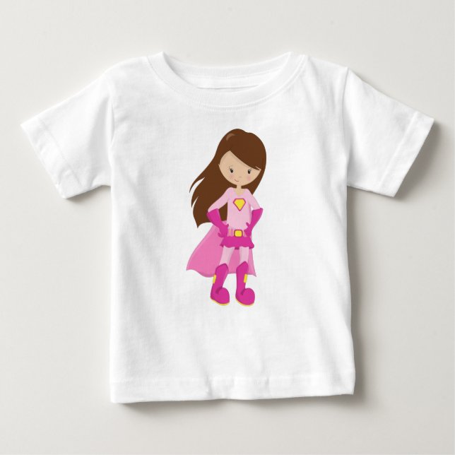 Camiseta De Bebé Chica Superhéroe, Cabello Castaño, Chica Linda, Ca (Anverso)