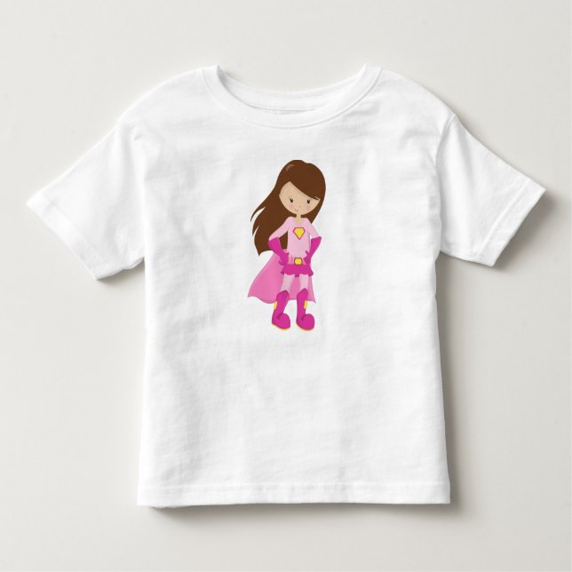 Camiseta De Bebé Chica Superhéroe, Cabello Castaño, Chica Linda, Ca (Anverso)