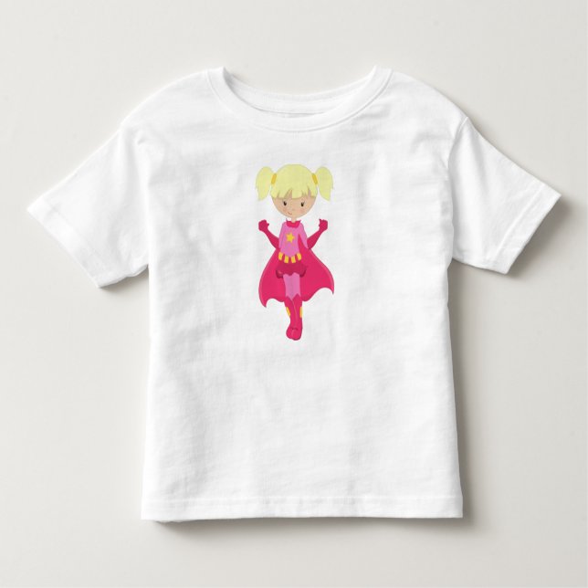 Camiseta De Bebé Chica Superhéroe, Cabello Rubio, Capa Rosa, Chica  (Anverso)