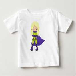 Camiseta De Bebé Chica Superhéroe, Cabello Rubio, Heroína, Capa Mor
