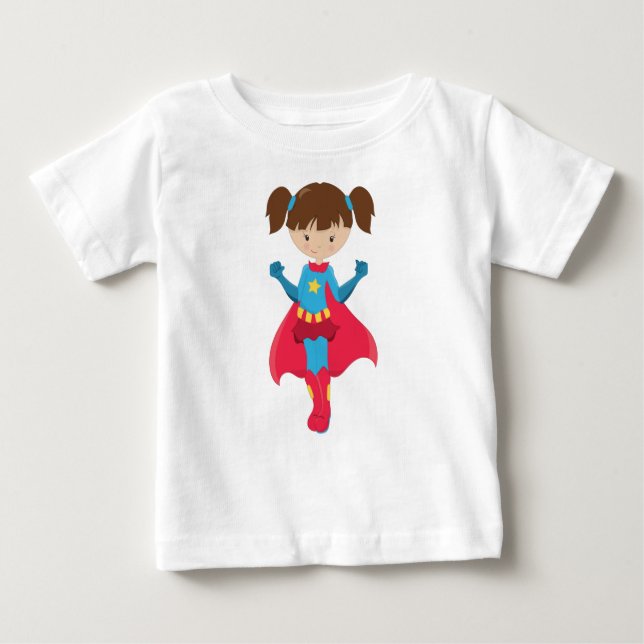 Camiseta De Bebé Chica Superhéroe, Chica Cute, pelo pardo, Cabo Roj (Anverso)