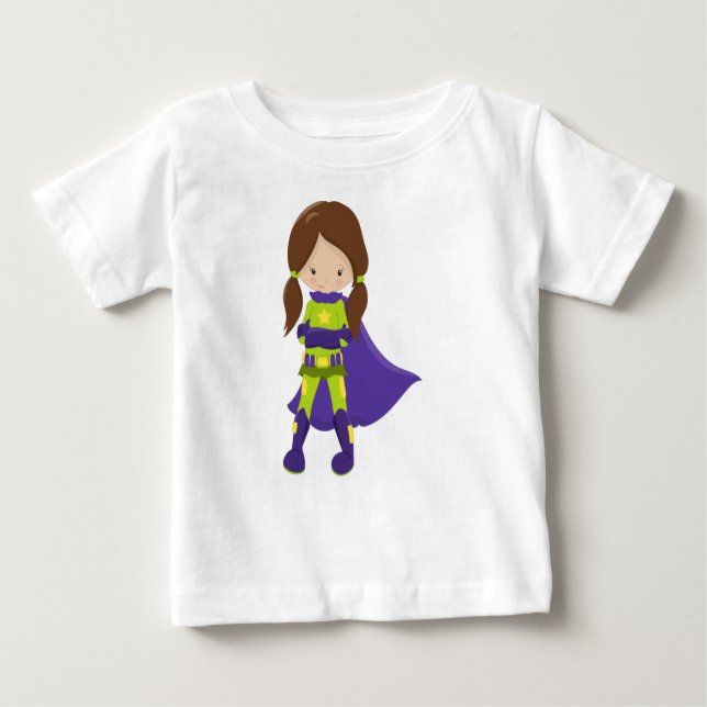 Camiseta De Bebé Chica Superhéroe, Chica Linda, Cabello Castaño, Ca (Anverso)