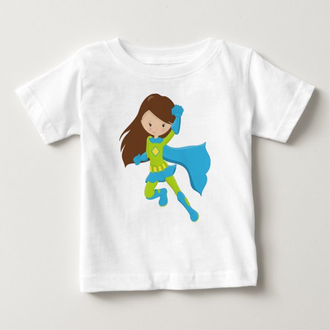 Camiseta De Bebé Chica Superhéroe, Chica Linda, Cabello Castaño, Ca (Anverso)