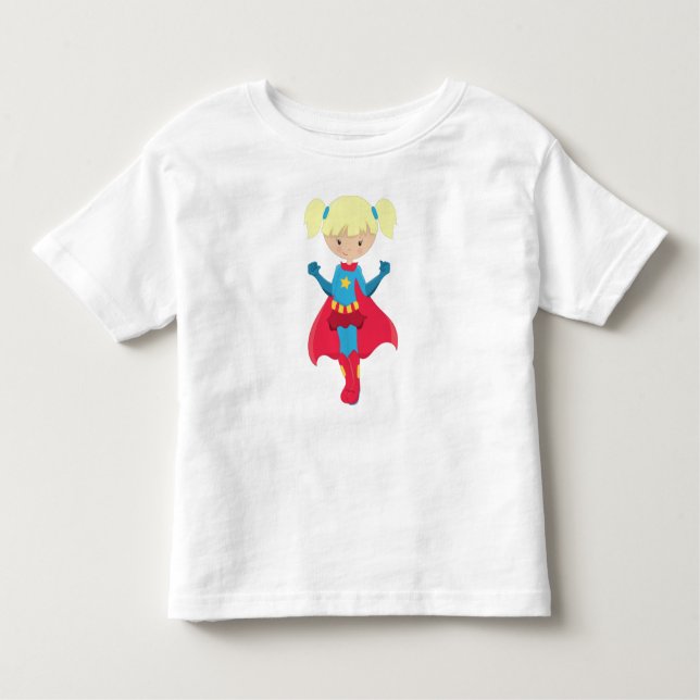 Camiseta De Bebé Chica Superhéroe, Chica Linda, Cabello Rubio, Capa (Anverso)