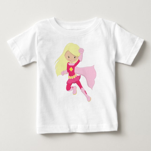 Camiseta De Bebé Chica Superhéroe, Chica Linda, Cabello Rubio, Capa (Anverso)