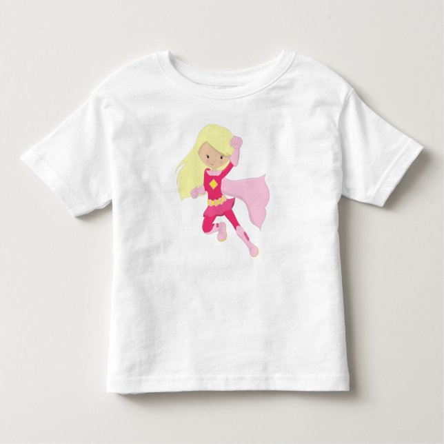 Camiseta De Bebé Chica Superhéroe, Chica Linda, Cabello Rubio, Capa (Anverso)