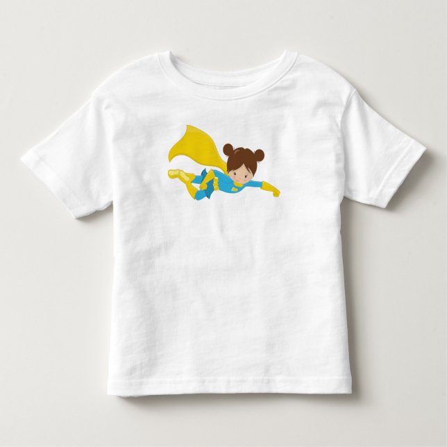 Camiseta De Bebé Chica superhéroe, Chica lindo, pelo marrón, cabo a (Anverso)