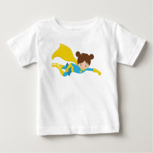 Camiseta De Bebé Chica superhéroe, Chica lindo, pelo marrón, cabo a
