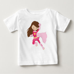 Camiseta De Bebé Chica superhéroe, Chica lindo, pelo pardo, cabo ro