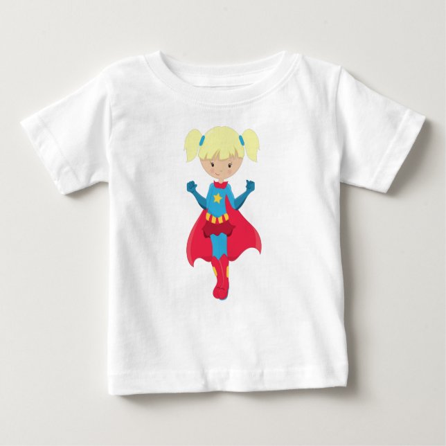 Camiseta De Bebé Chica Superhéroe, Chica Monada, Cabello Rubio, Cap (Anverso)
