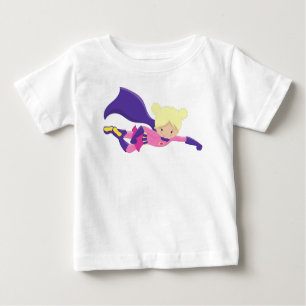 Camiseta De Bebé Chica superhéroe, héroe, pelo rubio, cabo púrpura