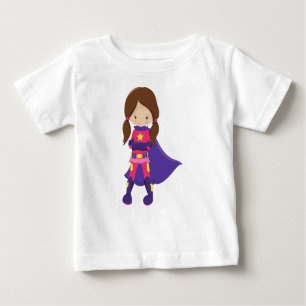 Camiseta De Bebé Chica superhéroe, pelo pardo, Chica lindo, cabo pú