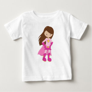 Camiseta De Bebé Chica superhéroe, pelo pardo, Chica lindo, Cabo ro