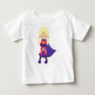 Camiseta De Bebé Chica superhéroe, pelo rubio, cabo púrpura, héroe