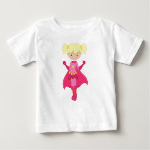 Camiseta De Bebé Chica superhéroe, pelo rubio, cabo rosado, Chica l