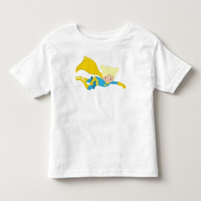 Camiseta De Bebé Chica superhéroe, pelo rubio, héroe, cabo amarillo (Anverso)