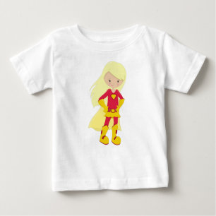 Camiseta De Bebé Chica superhéroe, pelo rubio, héroe, disfraz rojo