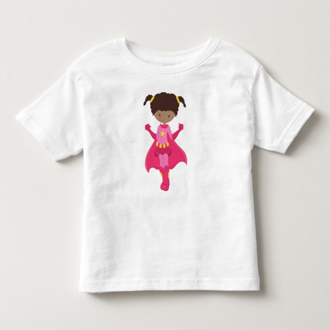 Camiseta De Bebé Chica superheroína, chica afroamericana, capa rosa (Anverso)