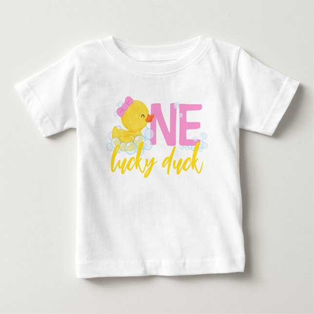 Camiseta De Bebé Chica Un Pato Afortunado Acuarela Ducky Primer Cum (Anverso)