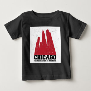 Camiseta De Bebé Chicago, Illinois   Red City Skyline