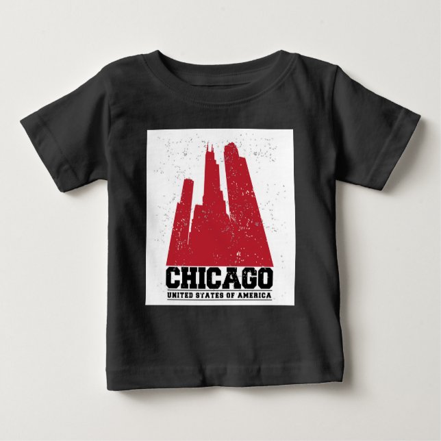 Camiseta De Bebé Chicago, Illinois | Red City Skyline (Anverso)