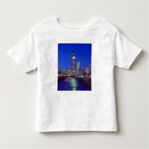 Camiseta De Bebé Chicago, Illinois, Skyline de noche con Chicago