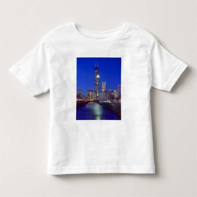 Camiseta De Bebé Chicago, Illinois, Skyline de noche con Chicago (Anverso)