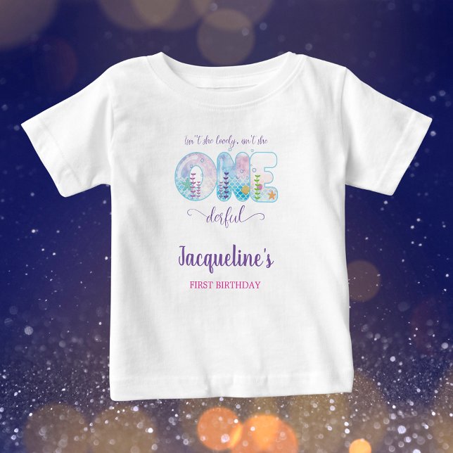 Camiseta De Bebé Chicas Bajo El Mar Cumpleaños 1  (Under the sea girls 1st birthday white t-shirt.)