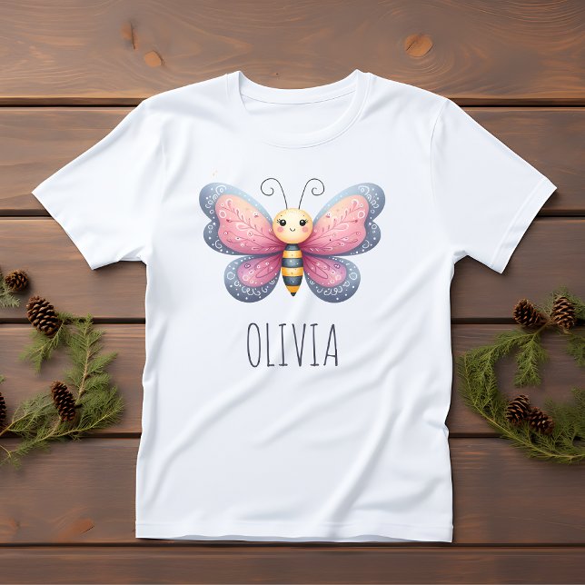 Camiseta De Bebé Chicas Cubren Mariposa Estética Rosa y Gris (Subido por el creador)