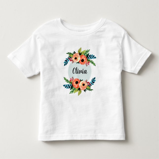 Camiseta De Bebé Chicas cuelgan flores y nombre de las acuarelas fl (Anverso)