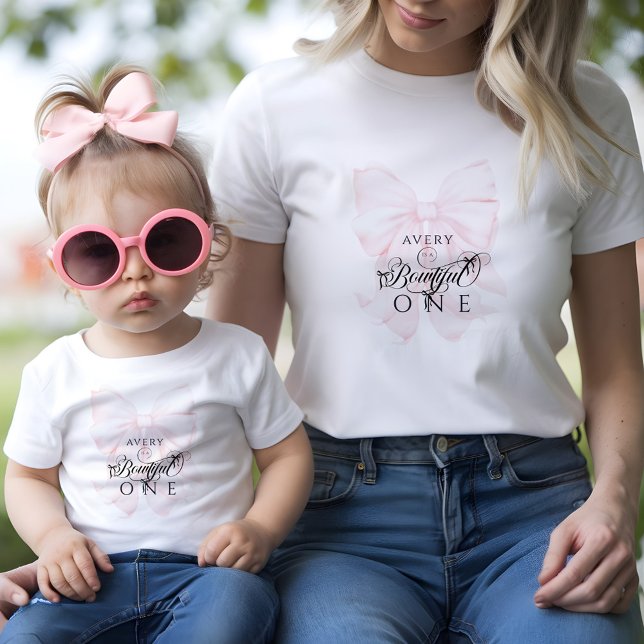 Camiseta De Bebé Chicas de Bowtiful One First Birthday Pink Bow (Subido por el creador)