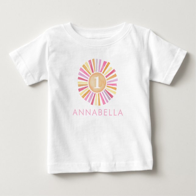 Camiseta De Bebé Chicas de Cute Boho Sunshine First Birthday Sun (Anverso)