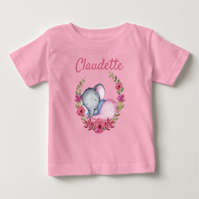 Camiseta De Bebé Chicas elefantes con flores de rosa dulce rosa (Anverso)