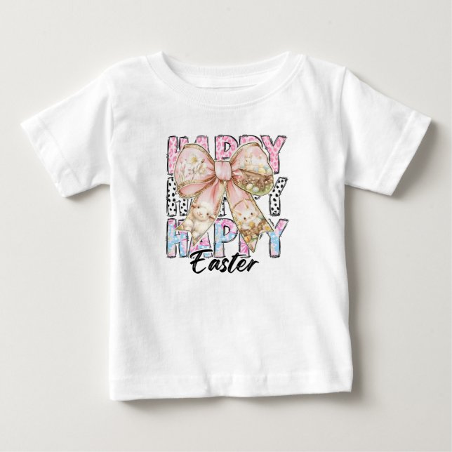 Camiseta De Bebé Chicas Feliz Pascua Coquette Bow (Anverso)