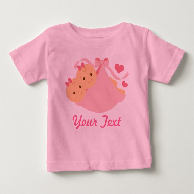 Camiseta De Bebé Chicas gemelos personalizados rosados (Anverso)