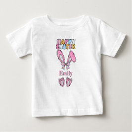 Camiseta De Bebé Chicas personalizan la felicidad de conejito rosa 