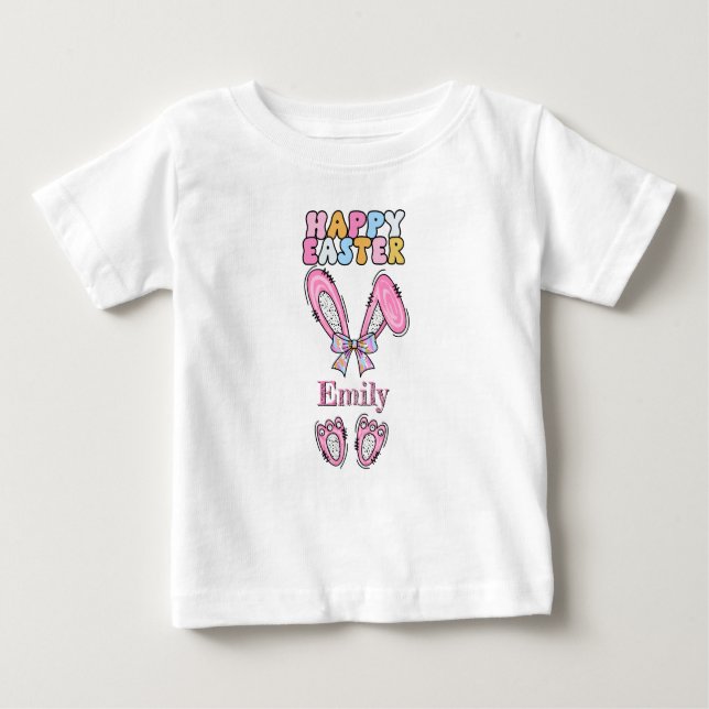 Camiseta De Bebé Chicas personalizan la felicidad de conejito rosa  (Anverso)