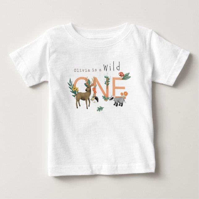Camiseta De Bebé Chicas Pink Wild One Woodland Primer cumpleaños (Anverso)