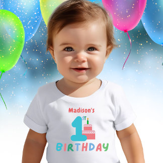 Camiseta De Bebé Chicas Primer Torta Rosa de Cumpleaños Personaliza